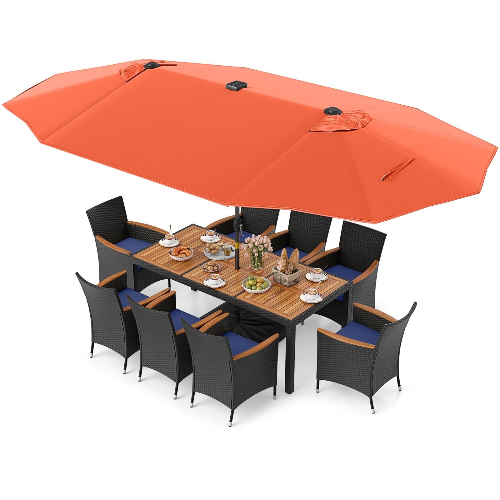 Tangkula 11 Pieces Patio Dining Set with Double-Sided Led Patio Umbrel – tangkula Tangkula 11 Pieces Patio Dining Set with Double-Sided Led Patio Umbrel – tangkula