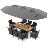 Tangkula 11 Piece Patio Wicker Dining Set w/Double-Sided Patio Umbrella