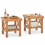 Tangkula Outdoor Side Table with Slatted Tabletop & Storage Shelf