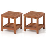 Tangkula Outdoor Side Table with Slatted Tabletop & Storage Shelf