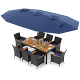 Tangkula 11 Piece Patio Wicker Dining Set w/Double-Sided Patio Umbrella