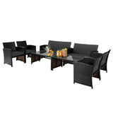 Tangkula Outdoor Rattan Furniture Set w/Chair & Loveseat & Tempered Glass Coffee Table