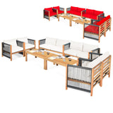 Tangkula Outdoor Wood Furniture Set with 2 Set Cushion Covers