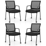Tangkula Rolling Conference Room Chairs, Mobile Reception Chairs Office Guest Chairs with Integrated Armrests
