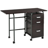 Tangkula White Folding Desk with 3 Drawers, Mobile Home Office Desk, Portable Laptop Desk Writing Table