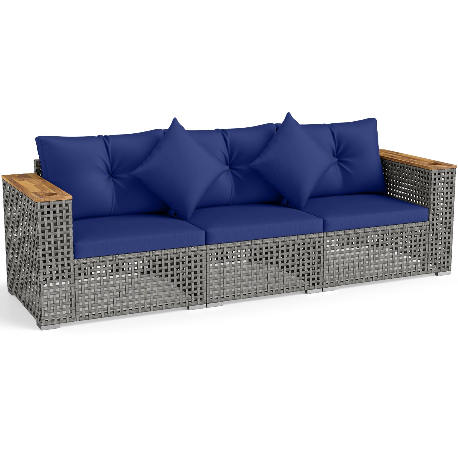 Tangkula 86.5" Large 3 Pieces PE Rattan Sectional Furniture Set