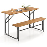 Tangkula Patio Dining Bench Set with Metal Legs for Balcony
