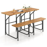 Tangkula Patio Dining Bench Set with Metal Legs for Balcony