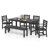 Tangkula 6 Pieces Patio Dining Bench Set with 1.77” Umbrella Hole and Wood-Like Surface