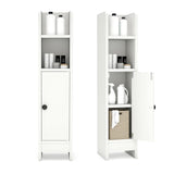 Tangkula Small Bathroom Storage Cabinet Narrow Slim Corner Floor Cabinet with Adjustable Shelf & 2 Open Shelves