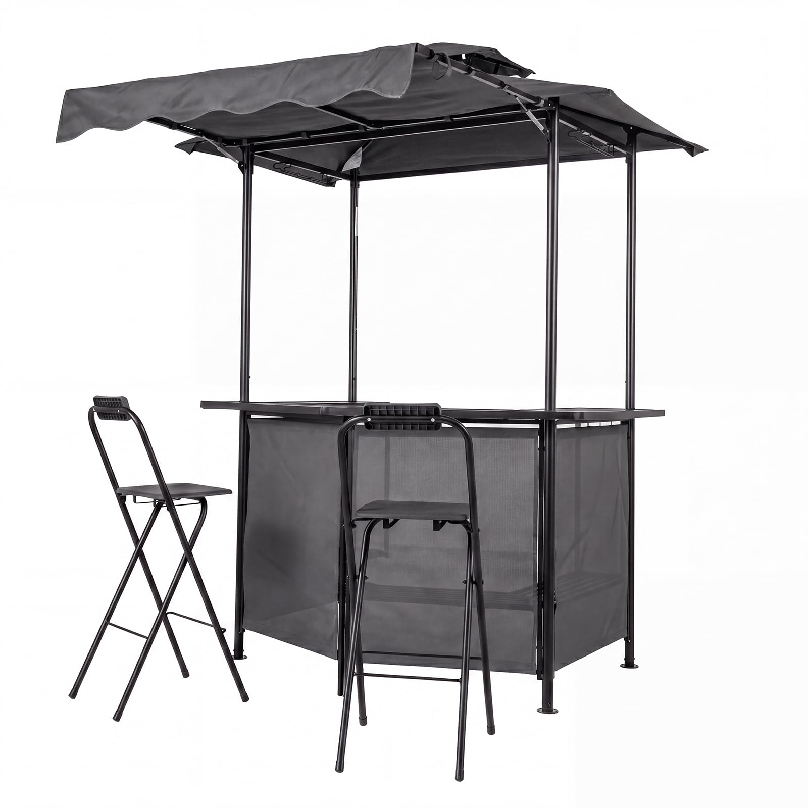 Tangkula 3 Piece Patio Bar Set Grill Gazebo & 2 Foldable Bar Stools