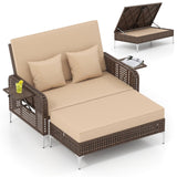 Tangkula Patio Rattan Daybed with 4-Level Adjustable Backrest