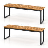 Tangkula Patio Dining Bench, 2-3-person Backless Bench with Slatted Seat & Metal Legs, Indoor Outdoor Bench for Entryway
