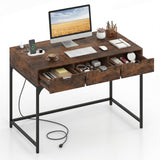 Tangkula Modern Computer Desk Hidden Compartment Heavy-Duty Metal Frame
