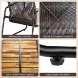 Tangkula 4 Pieces PE Wicker Rattan Conversation Set with Acacia Wood Coffee Table & Zippered Cushions