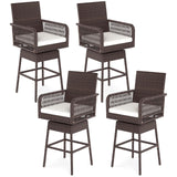 Tangkula Patio 360° Swivel Bar Stool with Cross-Woven Armrests