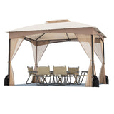 Tangkula 10 X 12 FT Patio Gazebo with Netting Walls Soft Top Double Roof Canopy with 4 Sandbags