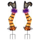 Tangkula Set of 2 Halloween Lighted Witch Legs Decorations with Stakes