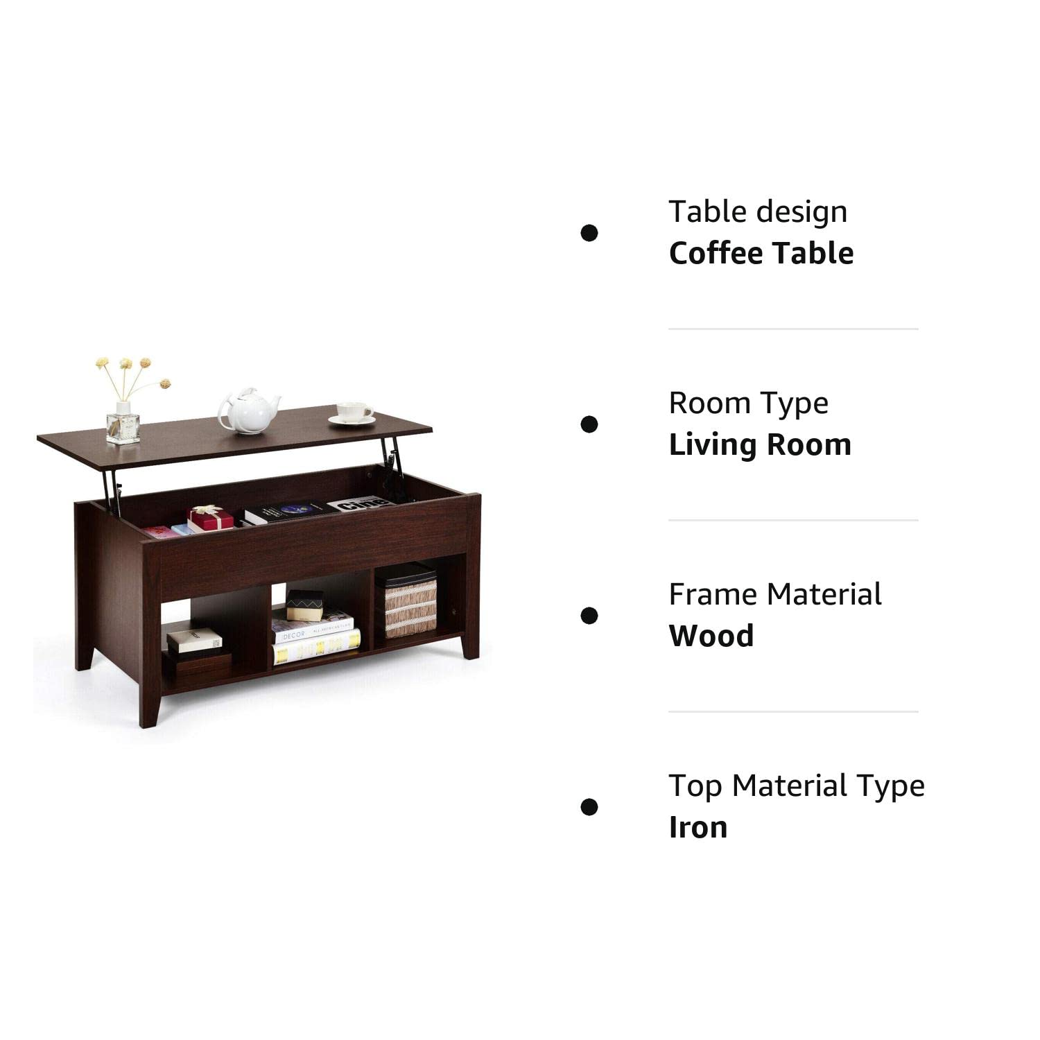 Wood Lift Top Coffee Table, Modern Coffee Table - Tangkula