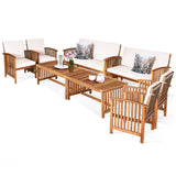 Tangkula Outdoo Wood Sofa Set w/Water Resistant Cushions, Padded Patio Seating Chat Set