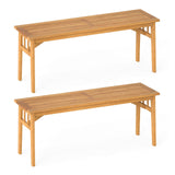 Tangkula Outdoor Acacia Wood 48” Patio Dining Bench with Slatted Seat