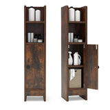 Tangkula Small Bathroom Storage Cabinet Narrow Slim Corner Floor Cabinet with Adjustable Shelf & 2 Open Shelves