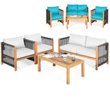 Tangkula Outdoor Wood Furniture Set with 2 Set Cushion Covers