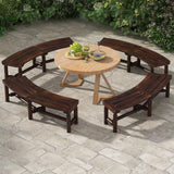 Tangkula Patio Curved Bench, Carbonized Wood Dining Bench for Round Table, Spacious & Slatted Seat