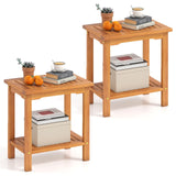 Tangkula Outdoor 2-Tier Patio End Table with Slatted Tabletop & Storage Shelf