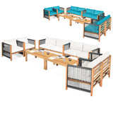 Tangkula Outdoor Wood Furniture Set with 2 Set Cushion Covers