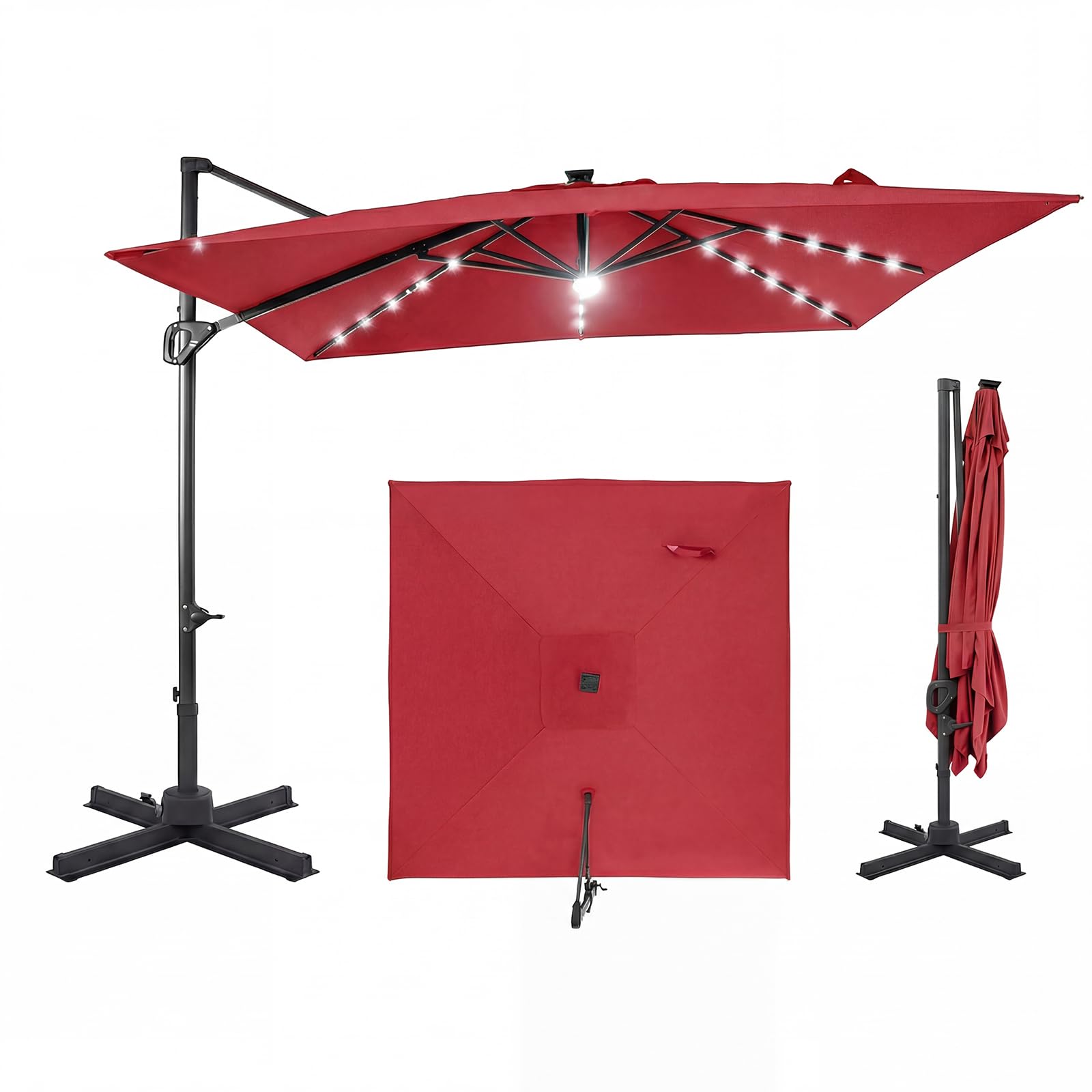 Tangkula 10ft Offset Cantilever Outdoor Umbrella 32 LED Lights
