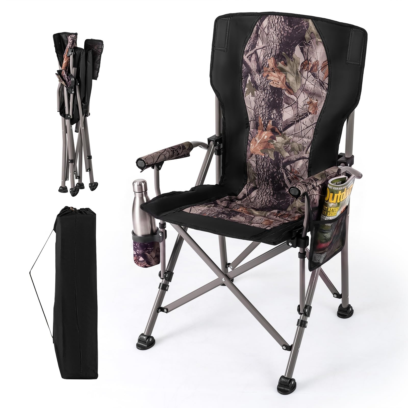 Tangkula Folding Camping Chair, Portable Camp Chair with Padded Seat, Cup Holder, Armrest, Heavy Duty Metal Frame