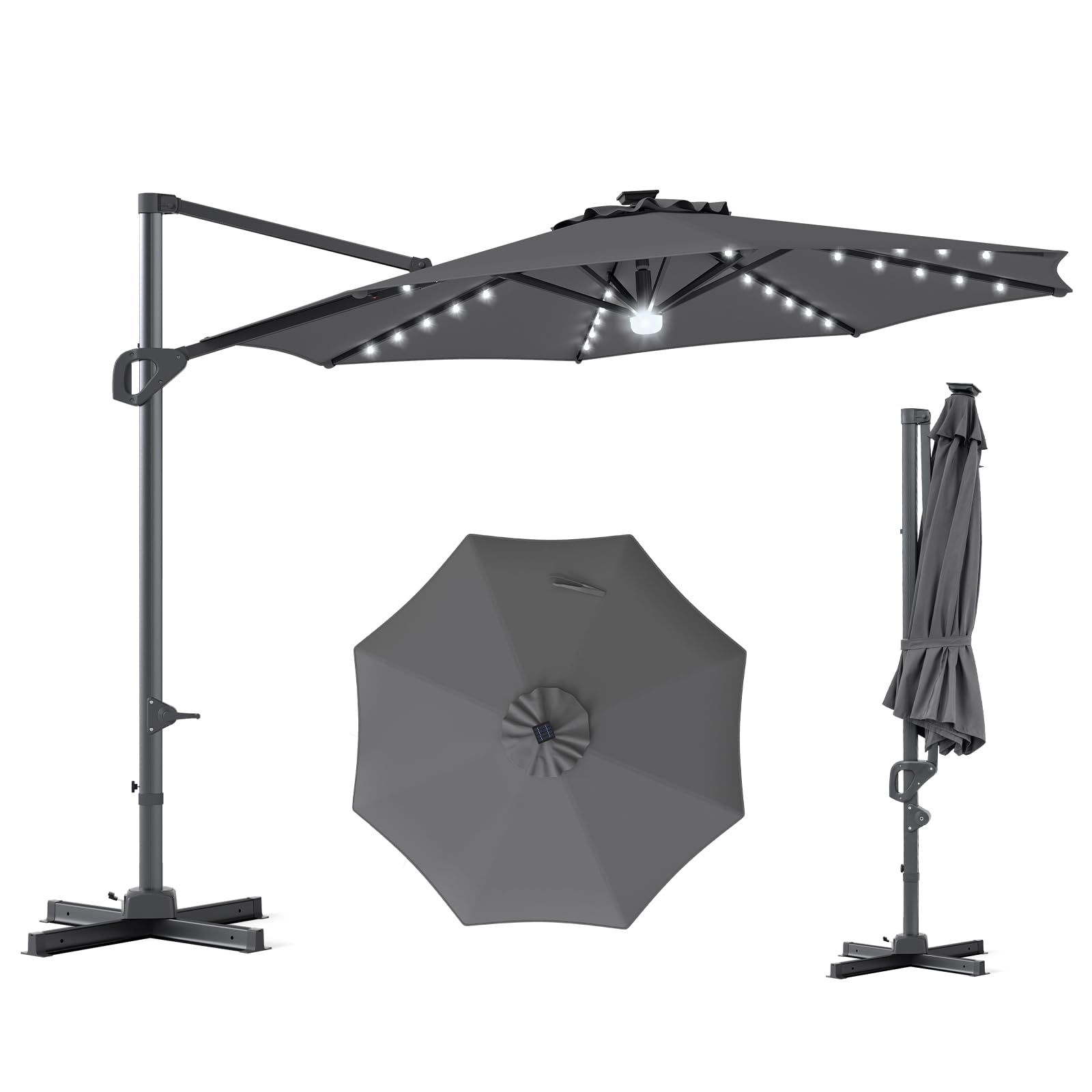 Tangkula 10ft Patio Umbrella 35 LED Lights Aluminum Pole 360 Degree Rotation