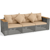 Tangkula 86.5" Large 3 Pieces PE Rattan Sectional Furniture Set