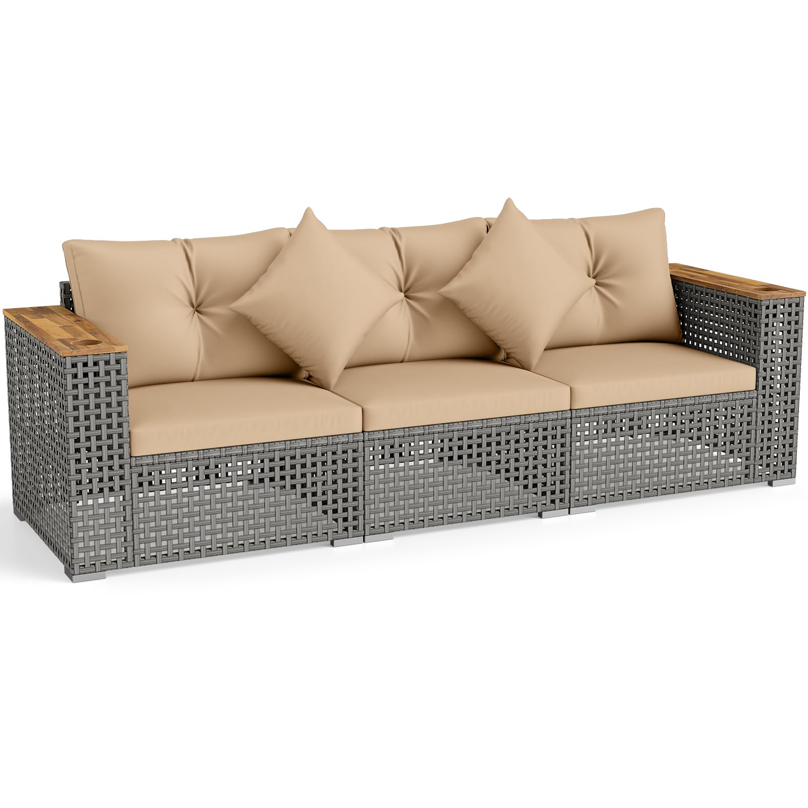 Tangkula 86.5" Large 3 Pieces PE Rattan Sectional Furniture Set