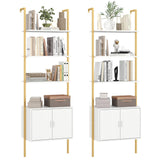Tangkula 72.5” Tall Bookshelf 5 Tier Wall Mount Ladder Bookcase with Cabinet