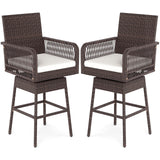 Tangkula Patio 360° Swivel Bar Stool with Cross-Woven Armrests