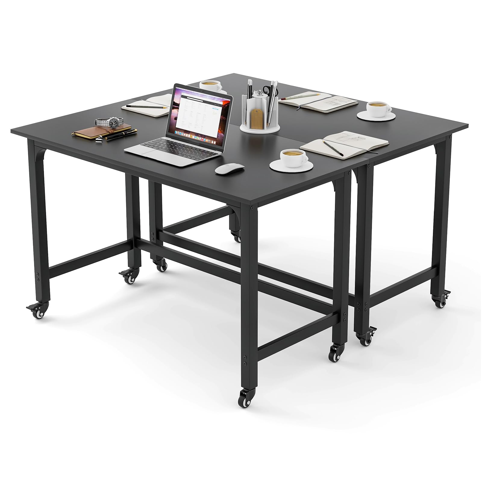 Tangkula Mobile Laptop Desk Cart - Height Adjustable, Tilting Tabletop, Wheels & Storage Shelves