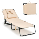 Tangkula Beach Lounge Chair, Folding Sunbathing Recliner with Face Hole