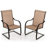 Tangkula 2 Pieces Outdoor Dining Chairs, Patio C-Spring Motion with Cozy & Breathable Seat Fabric