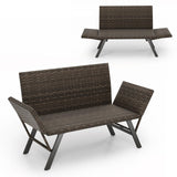 Tangkula Patio Convertible Sofa for 2 Quick Dry Foam Padded Rattan Loveseat