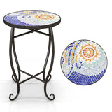 Tangkula Outdoor Side Table, 14" Mosaic Plant Stand, Round Accent Table