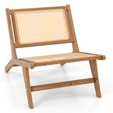 Tangkula Teak Wooden Chair, Mid Century Modern Accent Chair with Handwoven Rattan Seat & Backrest for Living Room Bedroom Office Indoor