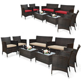 Tangkula 4-Piece Rattan Patio Furniture Set, w/Tempered Glass Coffee Table