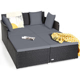 Tangkula Patio Rattan Daybed, Patiojoy Outdoor Sunbed with Spacious Seat (Grey)