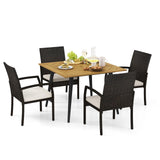 Tangkula 5 Pieces Patio PE Wicker Dining Set, Outdoor Dining Table and Chairs with Cushions