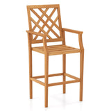 Tangkula Patio Teak Wood Bar Stool, Outdoor Counter Height Chair w/Ergonomic Backrest, Armrests & Footrest