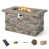 Tangkula 50,000 BTU Propane Fire Pit Table, 43.5 Inch Rectangle Fire Table with Faux Stone Surface