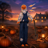 Tangkula 5.3 FT Animated Halloween Standing Pumpkin Scarecrow with Shovel