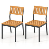 Tangkula Patio Dining Chair Set of 2/4, Outdoor Armless Chairs w/Metal and Acacia Wood Frame